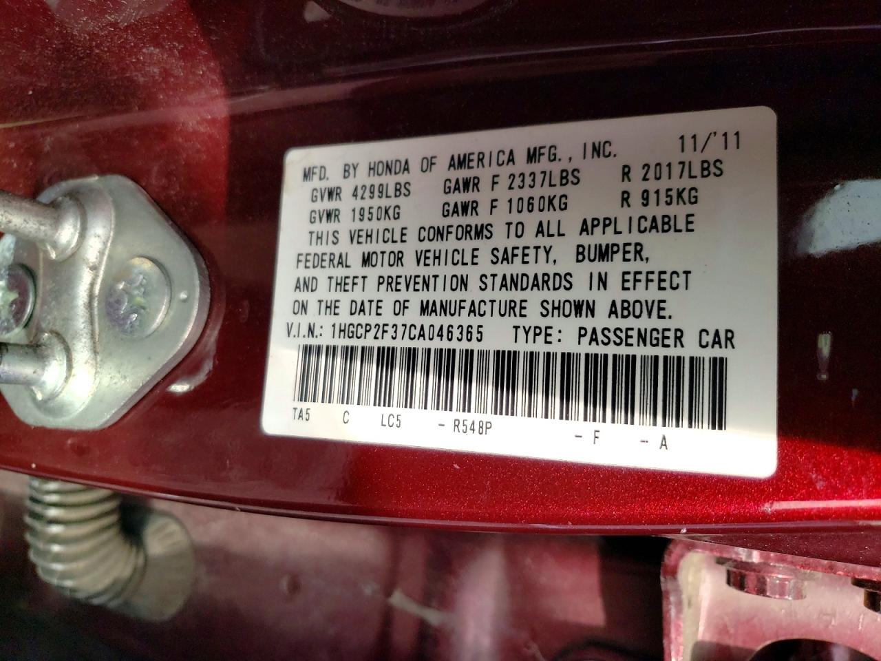 2012 HONDA ACCORD LX photo 34