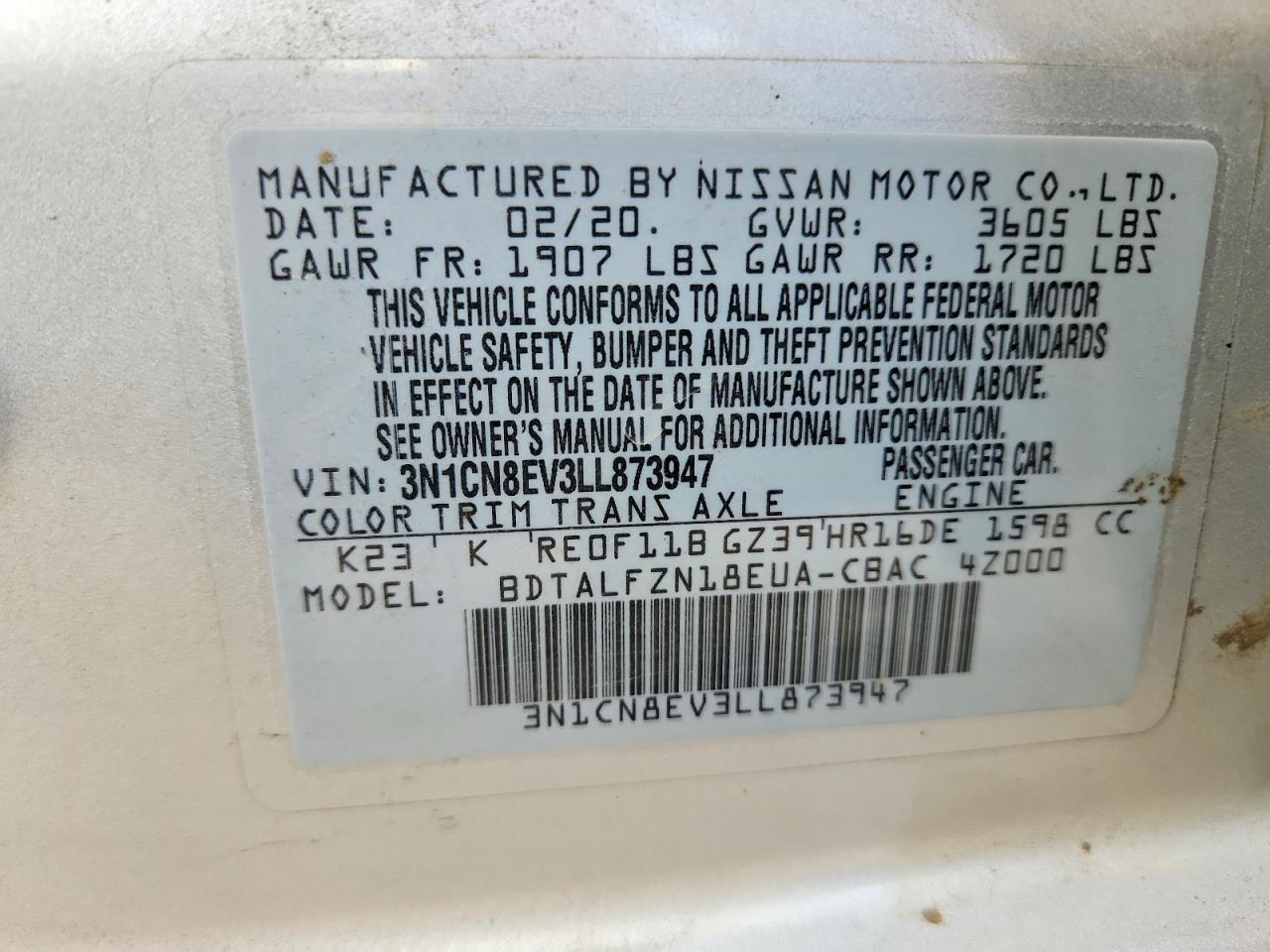 2020 NISSAN VERSA SV photo 12