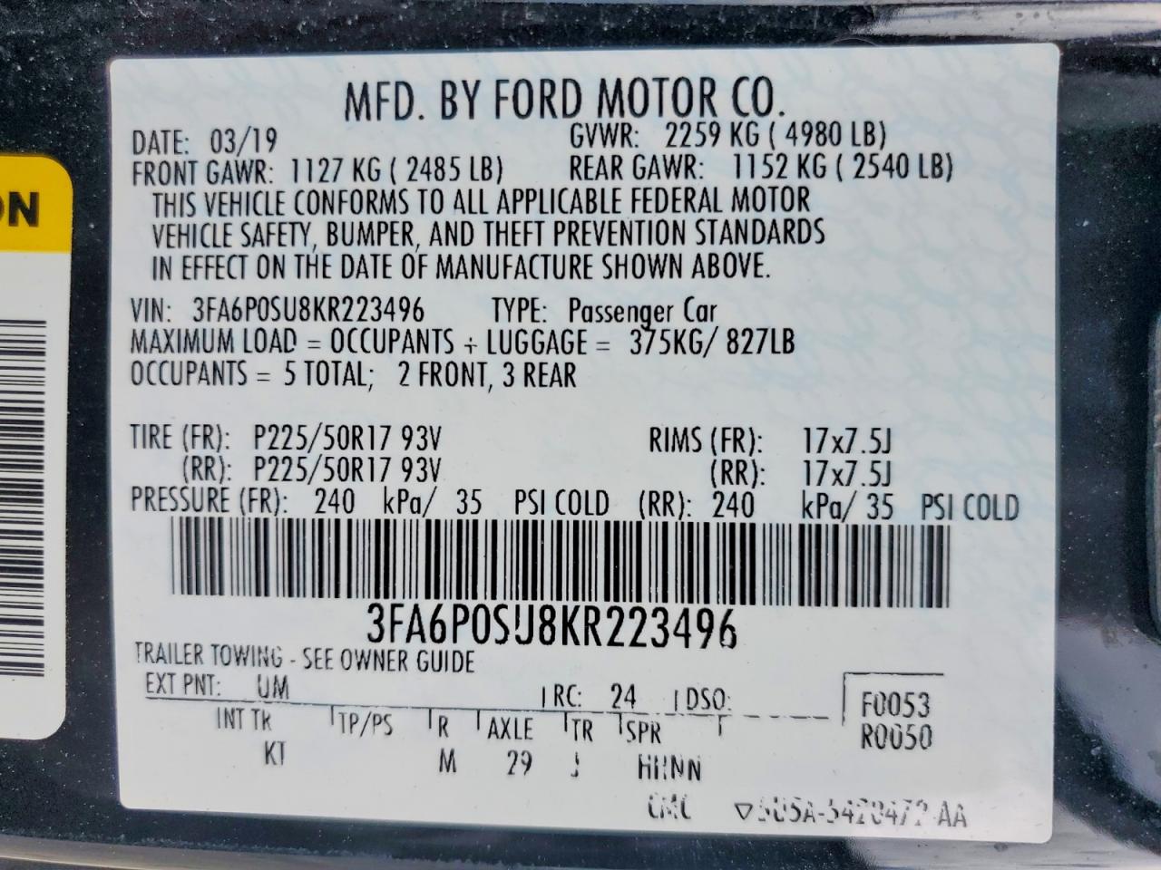 2019 FORD FUSION photo 25