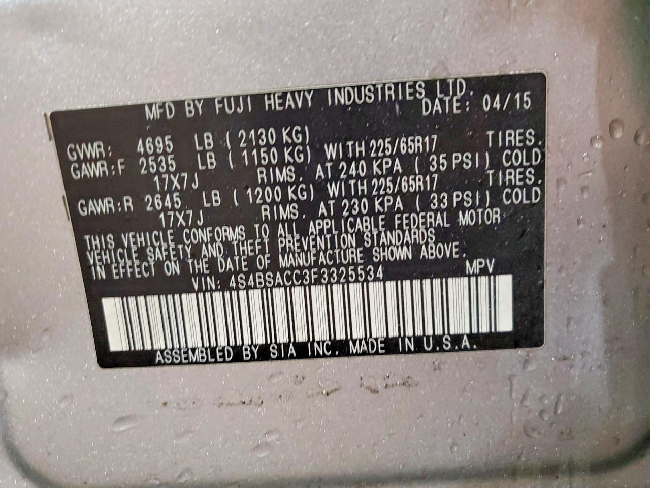 2015 SUBARU OUTBACK 2.5I PREMIUM photo 40
