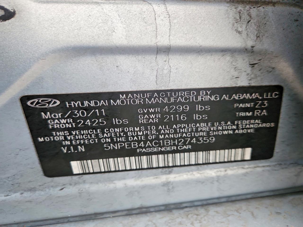 2011 HYUNDAI SONATA GLS photo 23