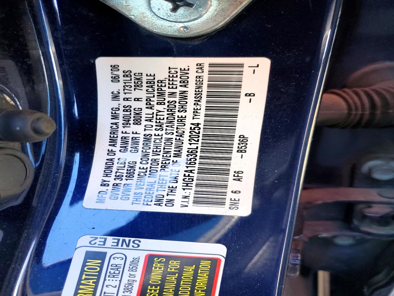 2006 HONDA CIVIC LX photo 12