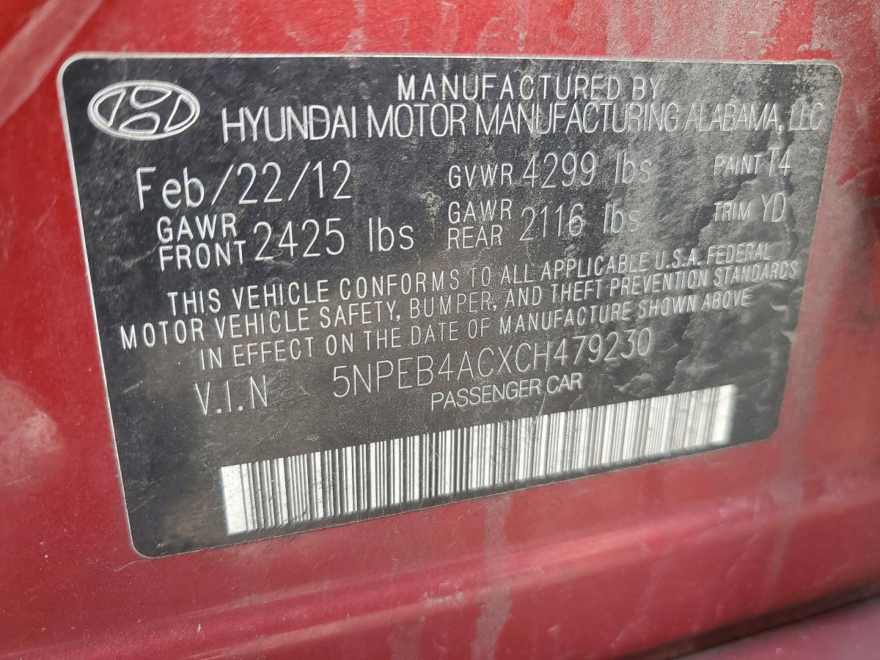 2012 HYUNDAI SONATA GLS photo 12