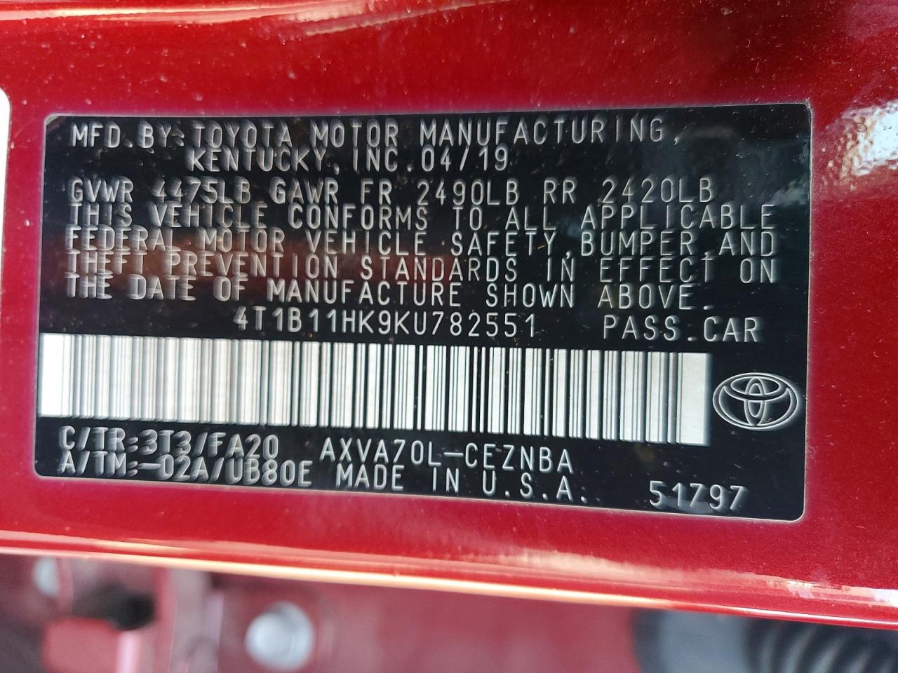 2019 TOYOTA CAMRY LE photo 23