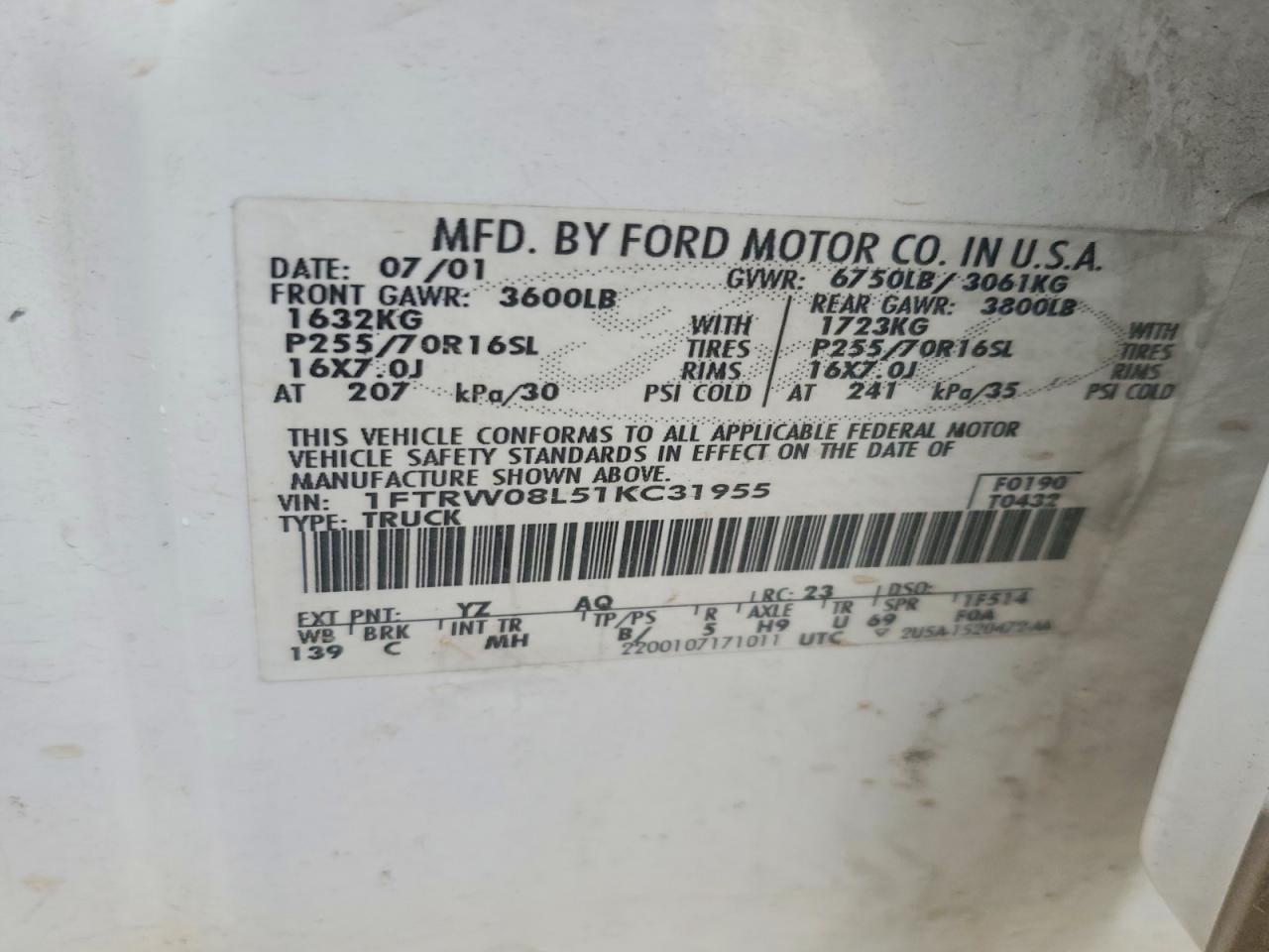 2001 FORD F150 photo 12