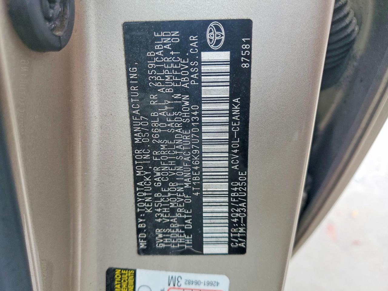 2007 TOYOTA CAMRY LE photo 12