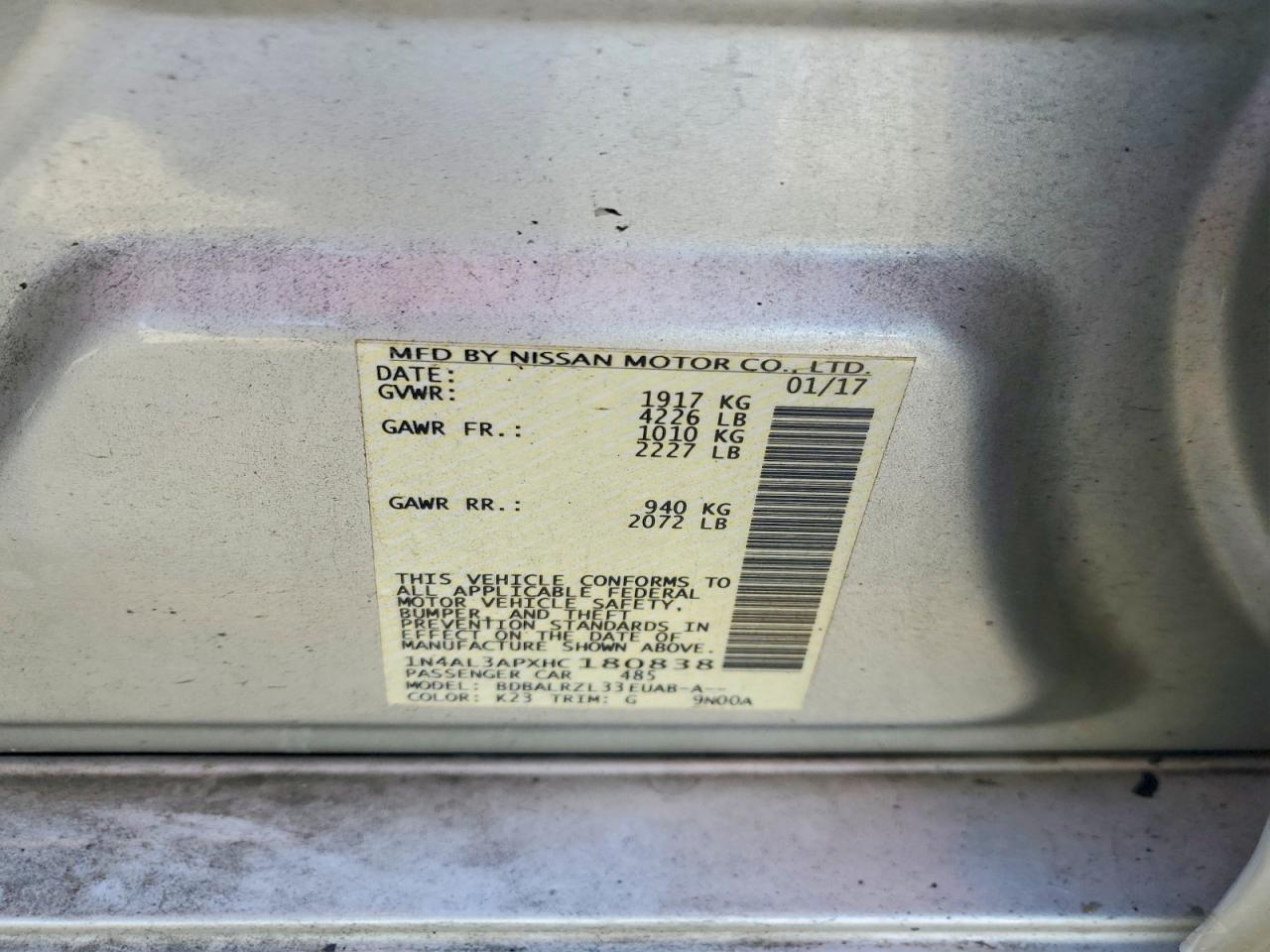 2017 NISSAN ALTIMA 2.5 SL photo 12