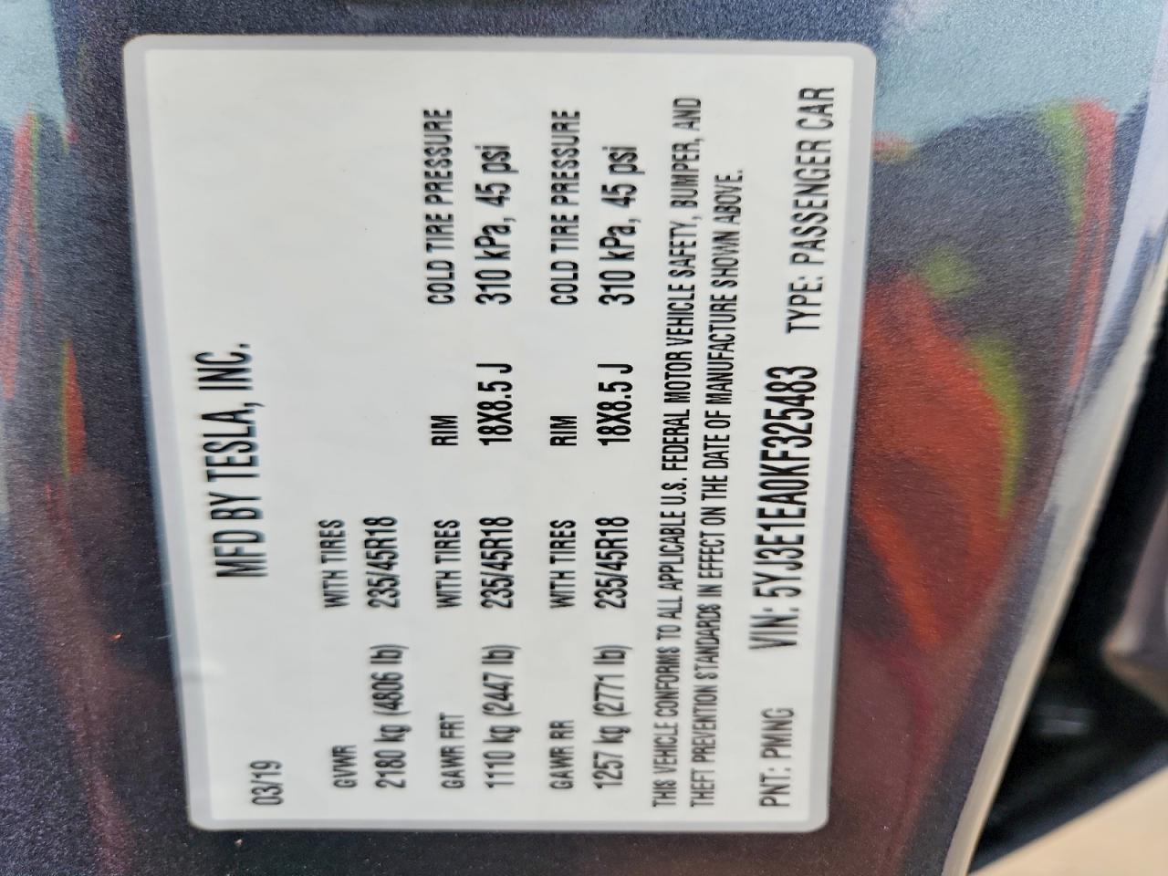 2019 TESLA MODEL 3 photo 23