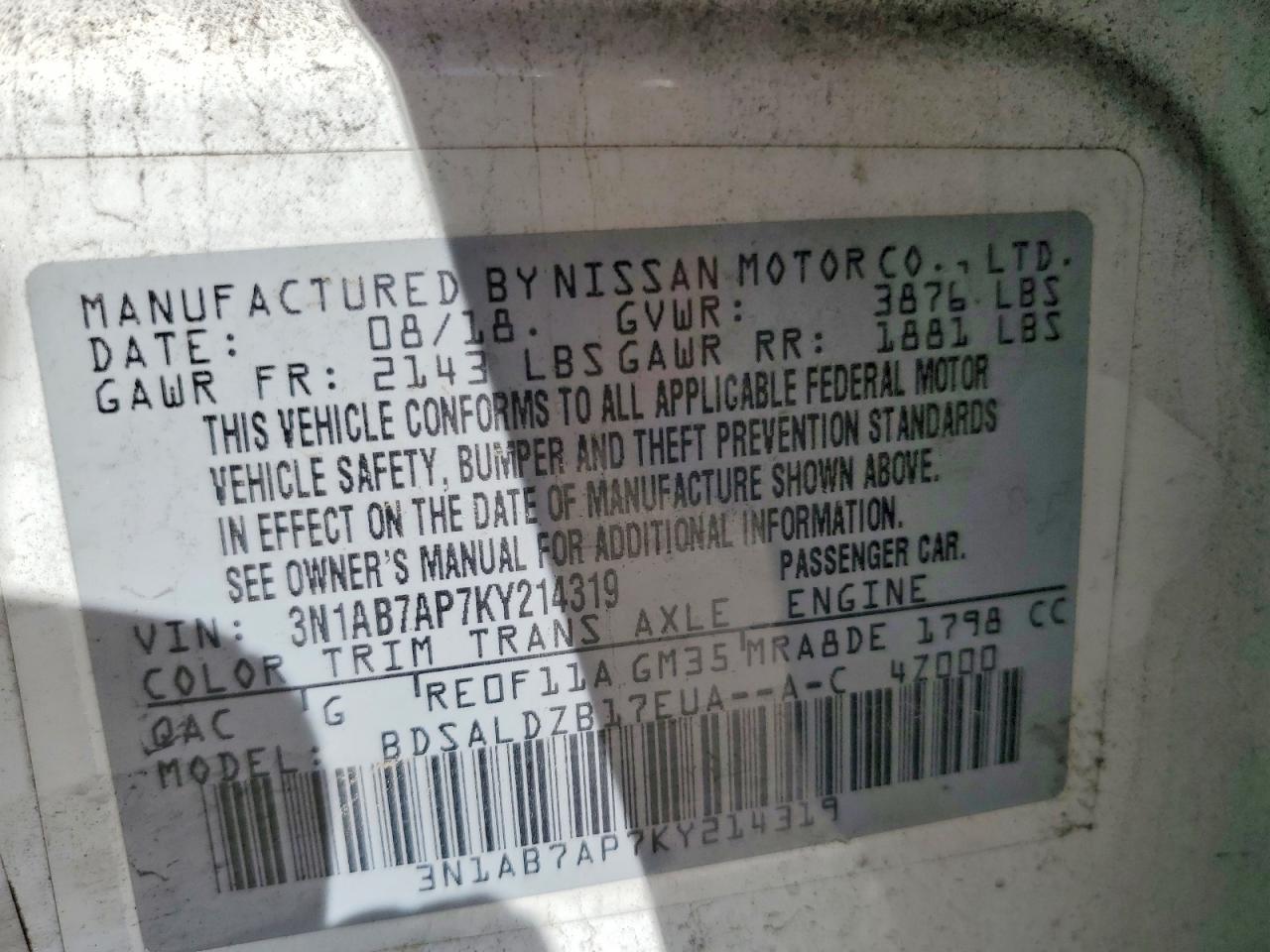 2019 NISSAN SENTRA SV photo 34
