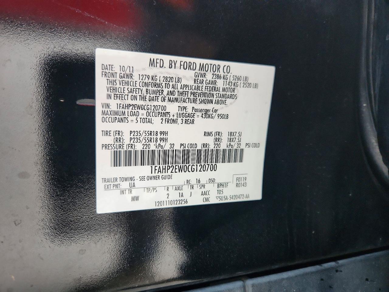 2012 FORD TAURUS SEL photo 23