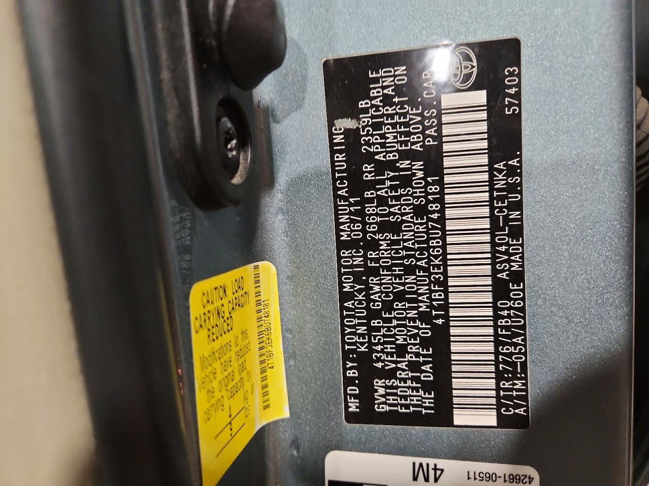 2011 TOYOTA CAMRY LE photo 23
