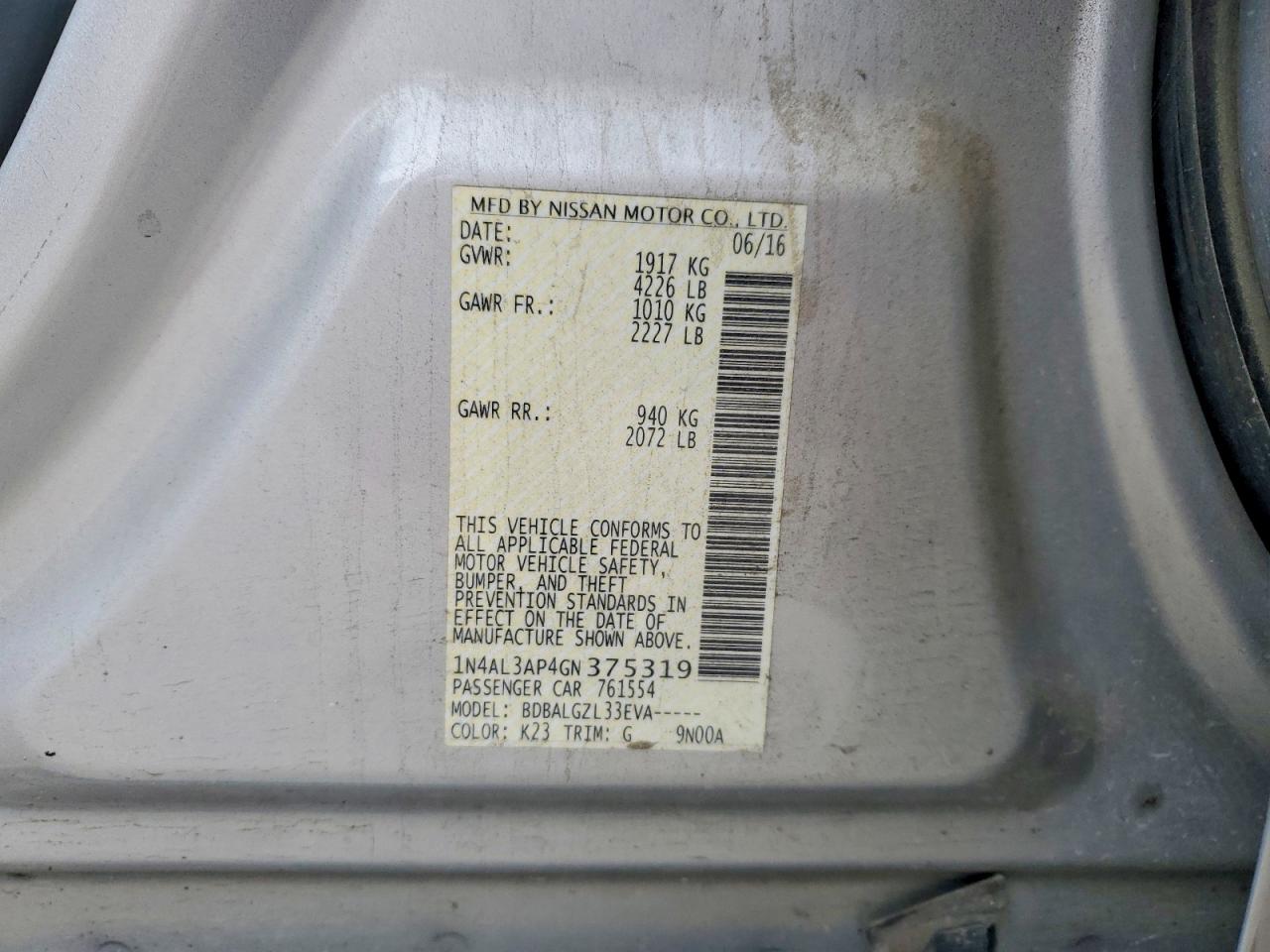 2016 NISSAN ALTIMA 2.5 S photo 34