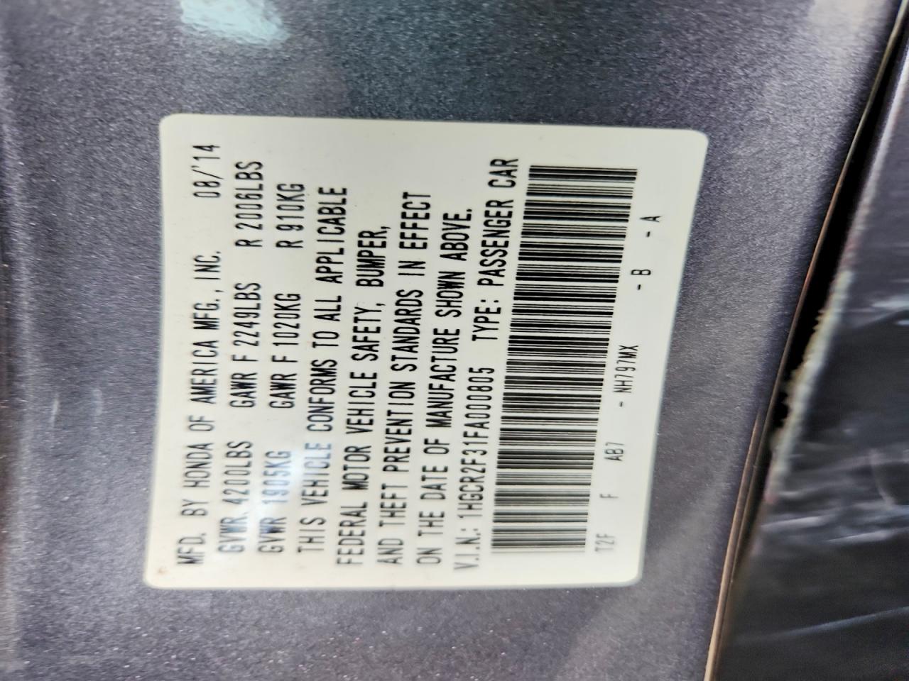 2015 HONDA ACCORD LX photo 12