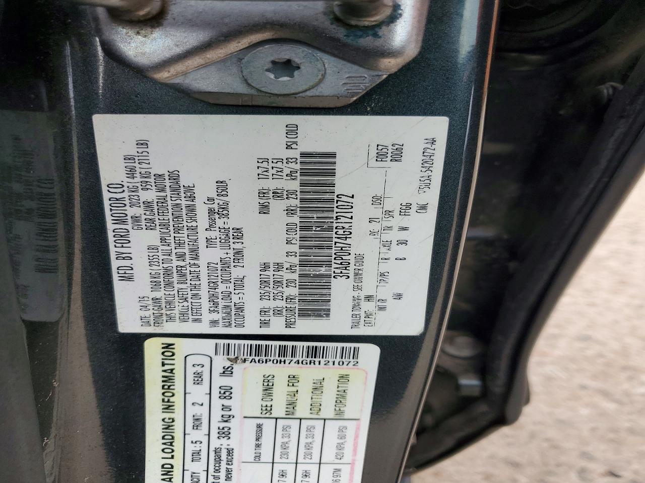 2016 FORD FUSION SE photo 34