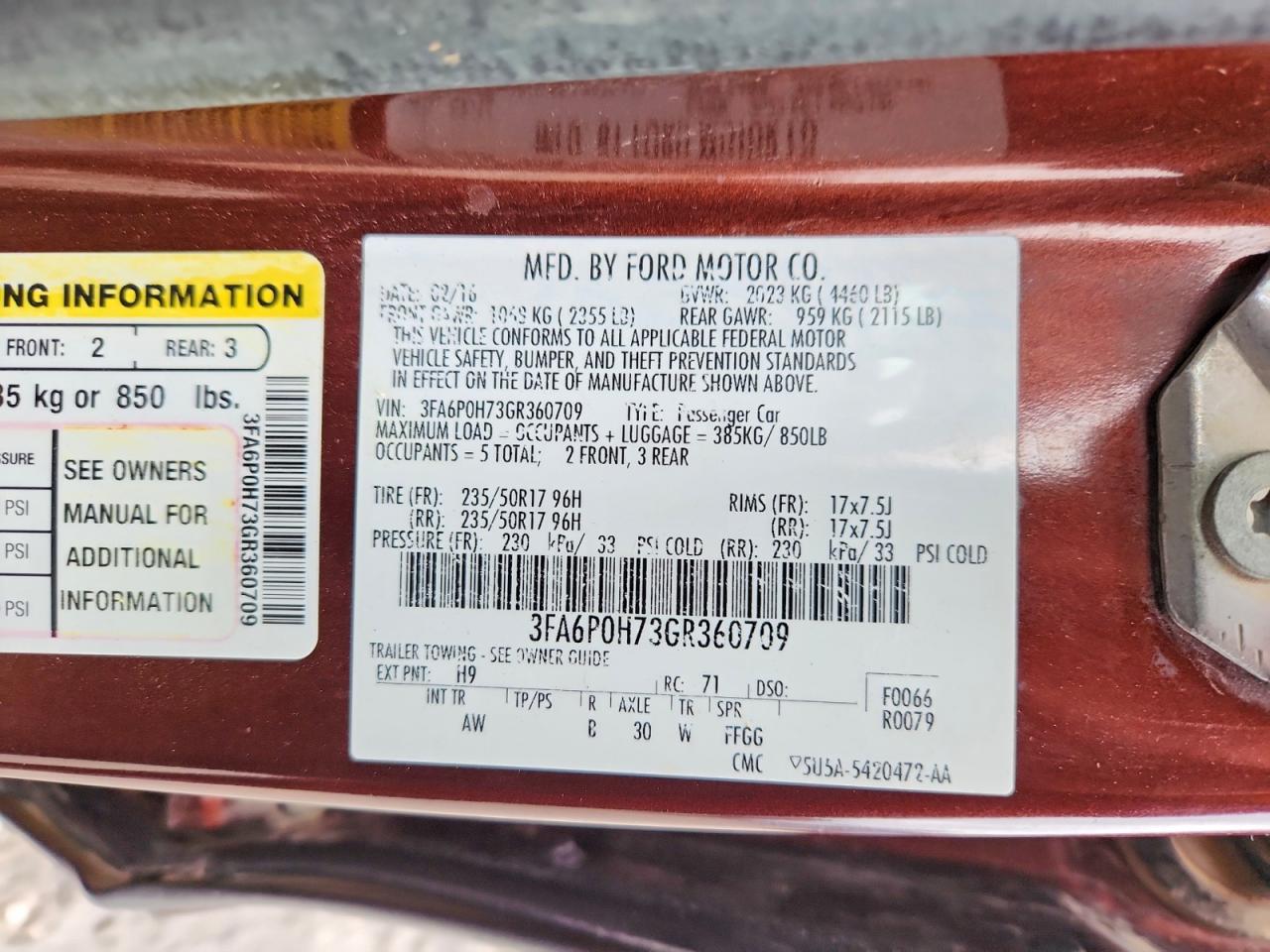 2016 FORD FUSION SE photo 23