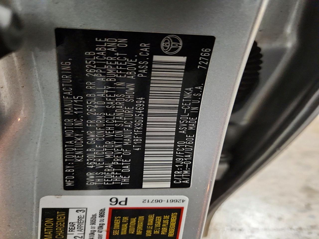 2016 TOYOTA CAMRY LE photo 12