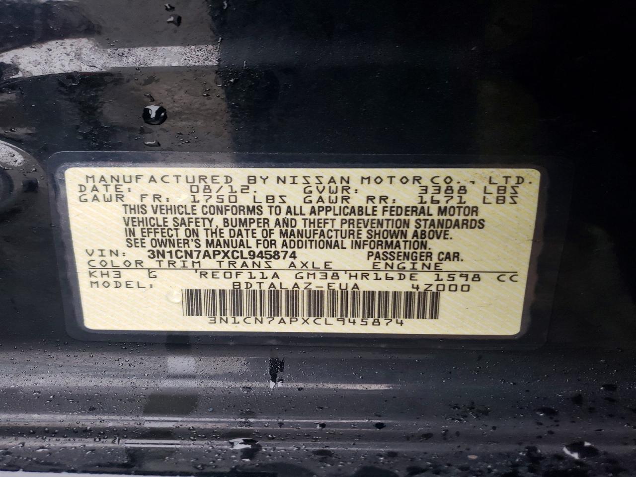 2012 NISSAN VERSA 1.6 S photo 25