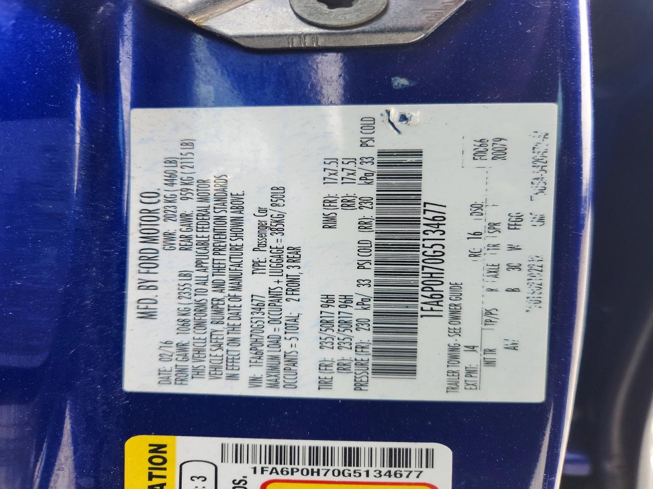 2016 FORD FUSION SE photo 12