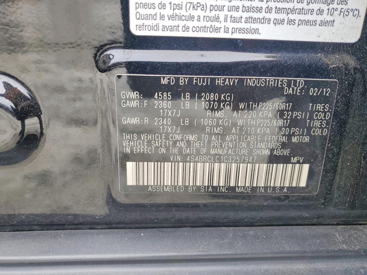2012 SUBARU OUTBACK 2.5I LIMITED photo 34
