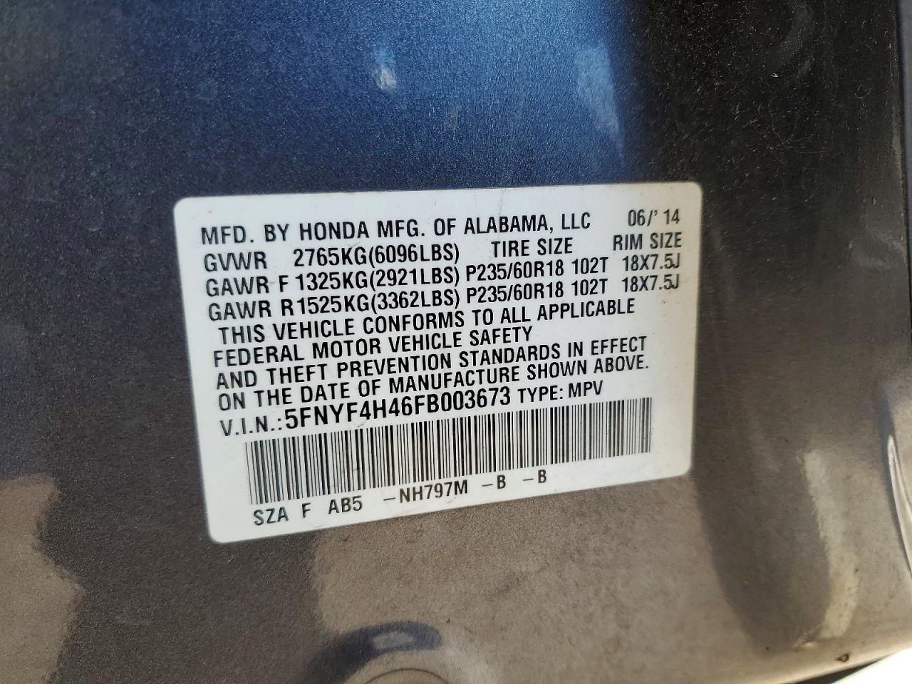2015 HONDA PILOT EX photo 25