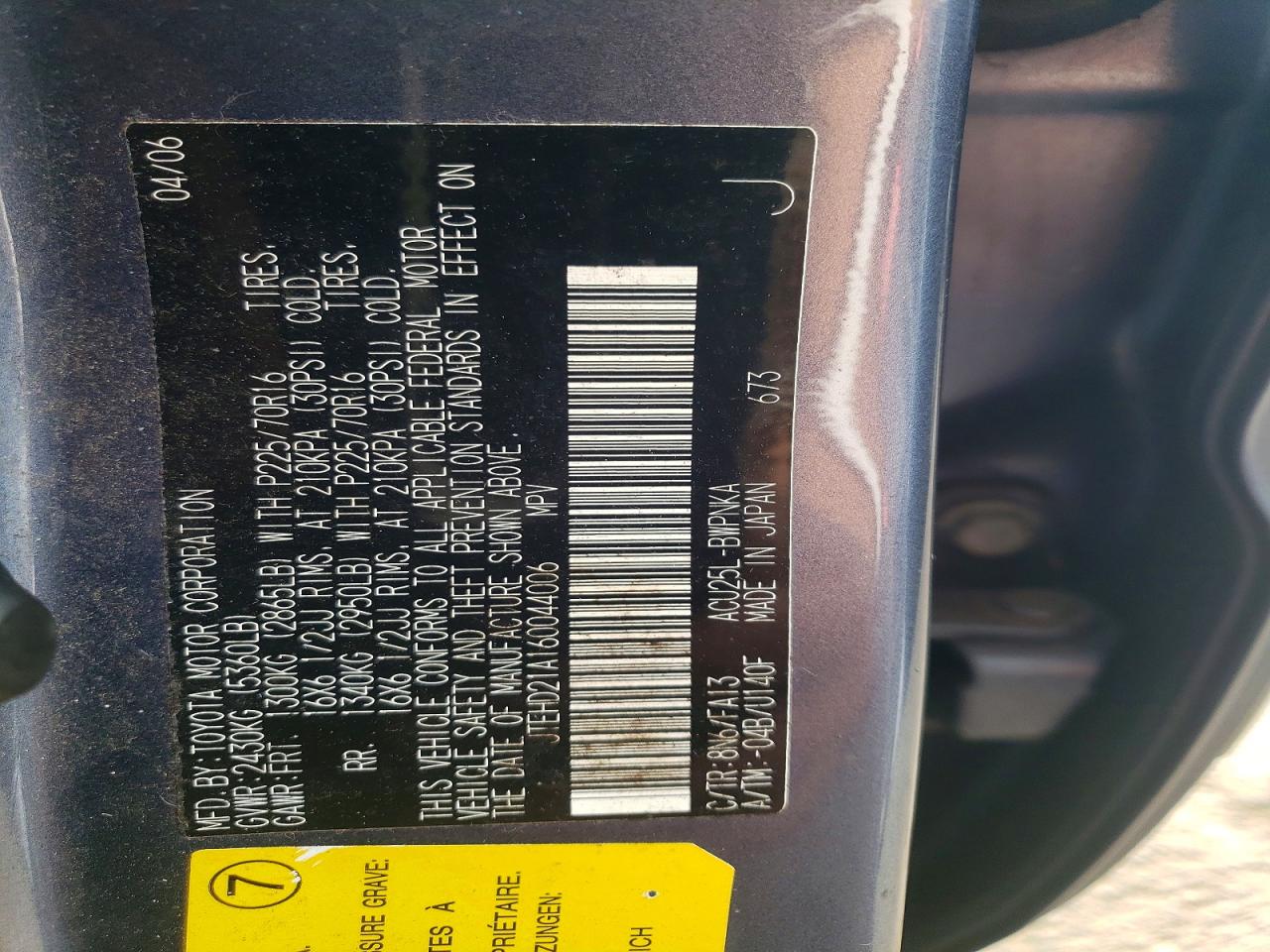 2006 TOYOTA HIGHLANDER BASE photo 12