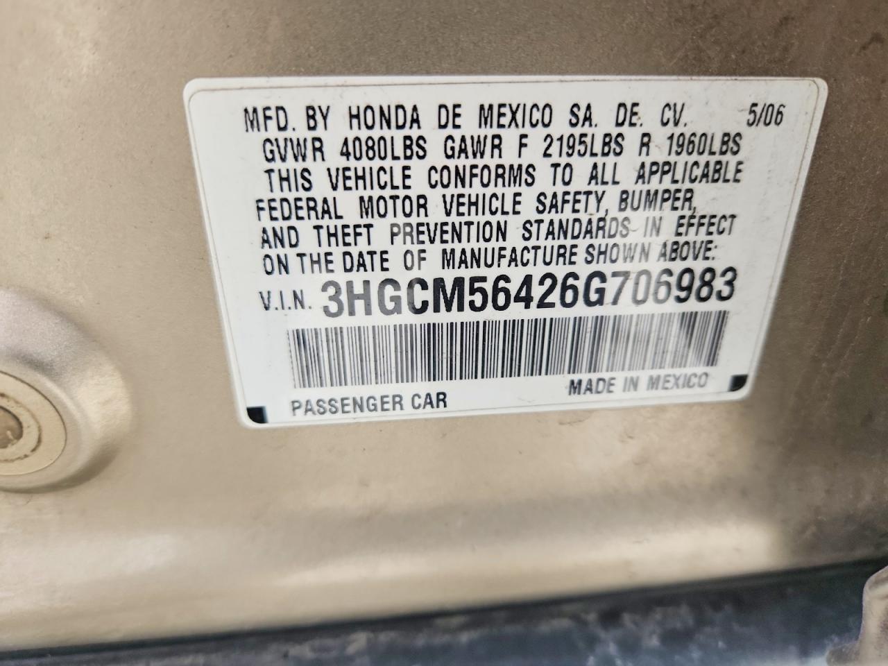 2006 HONDA ACCORD LX photo 23