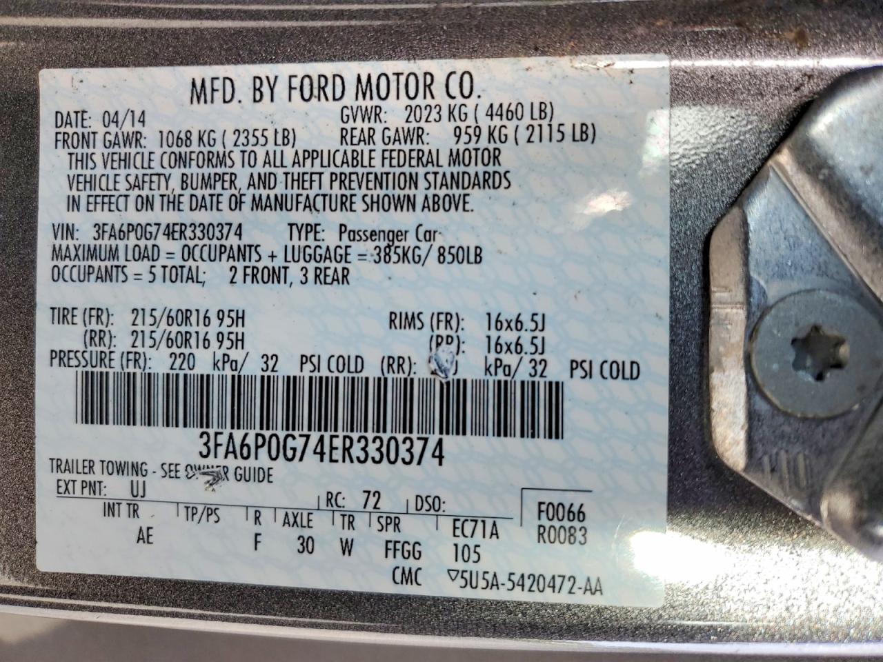 2014 FORD FUSION S photo 34