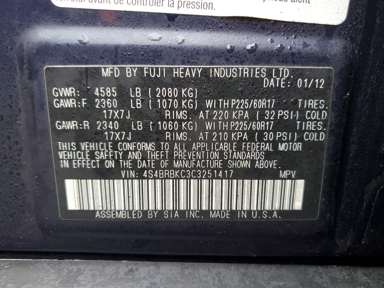 2012 SUBARU OUTBACK 2.5I LIMITED photo 23