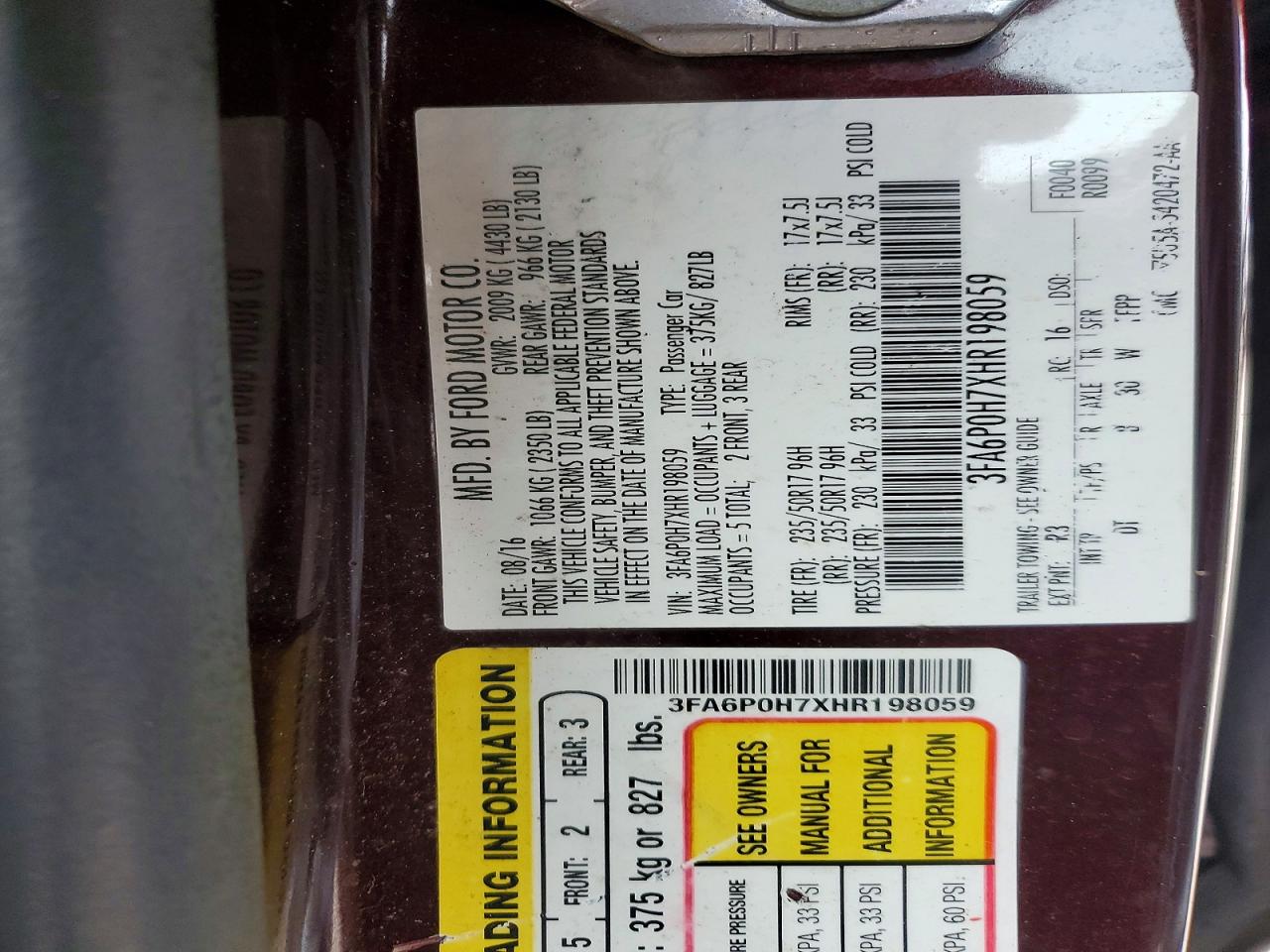 2017 FORD FUSION SE photo 23