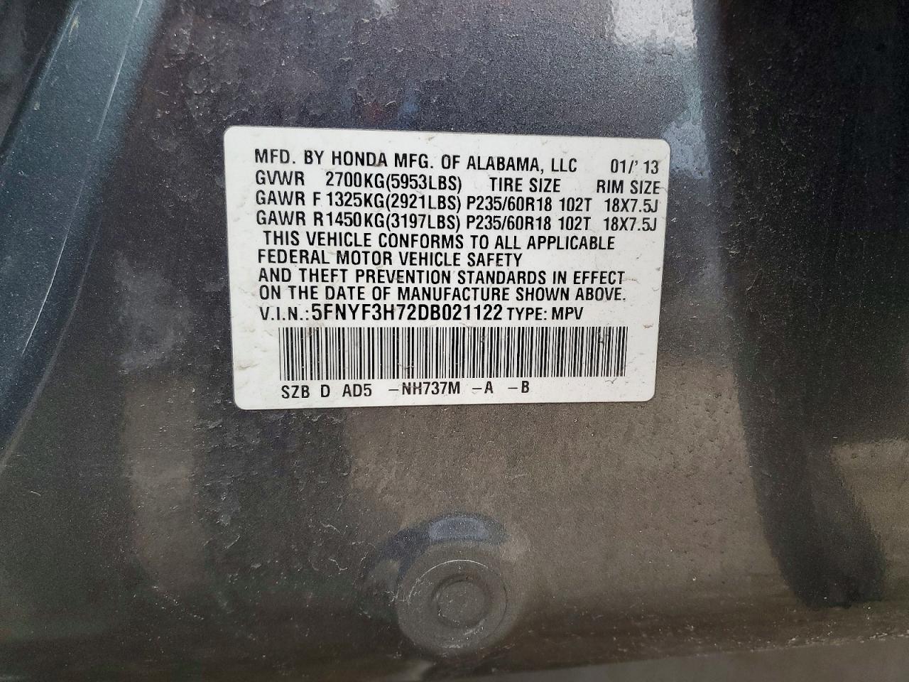 2013 HONDA PILOT EXLN photo 25