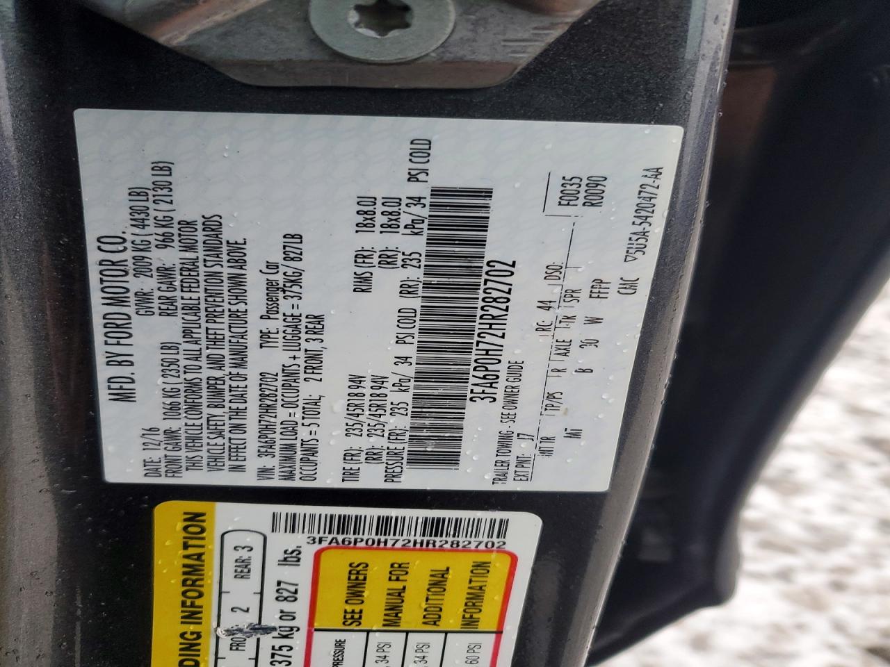 2017 FORD FUSION SE photo 12