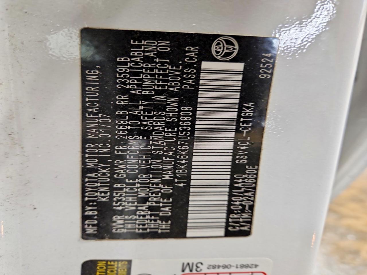 2007 TOYOTA CAMRY XLE V6 photo 12