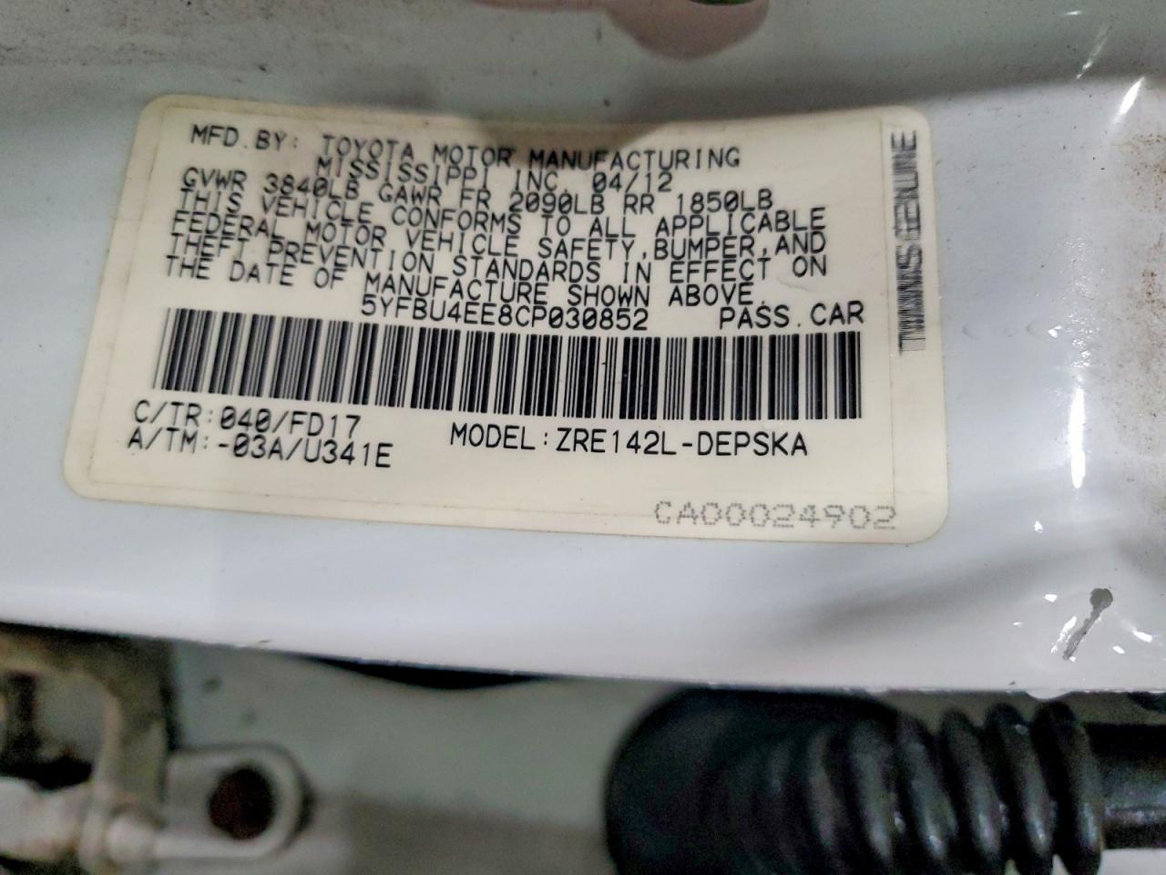 2012 TOYOTA COROLLA S photo 13