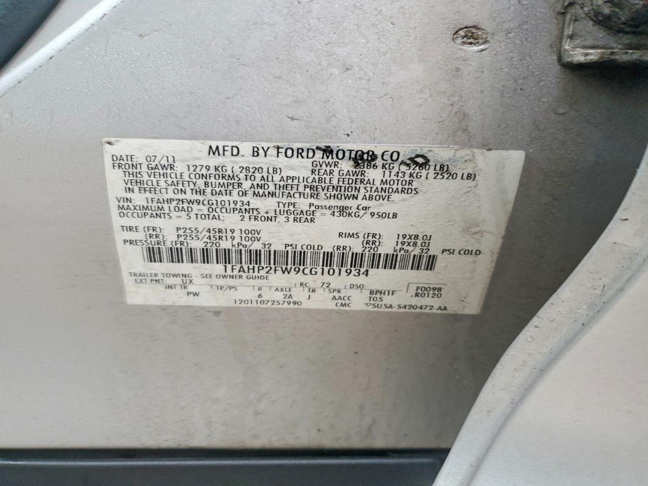 2012 FORD TAURUS LIMITED photo 12
