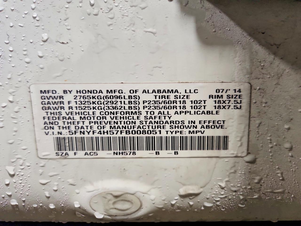 2015 HONDA PILOT EXL photo 37