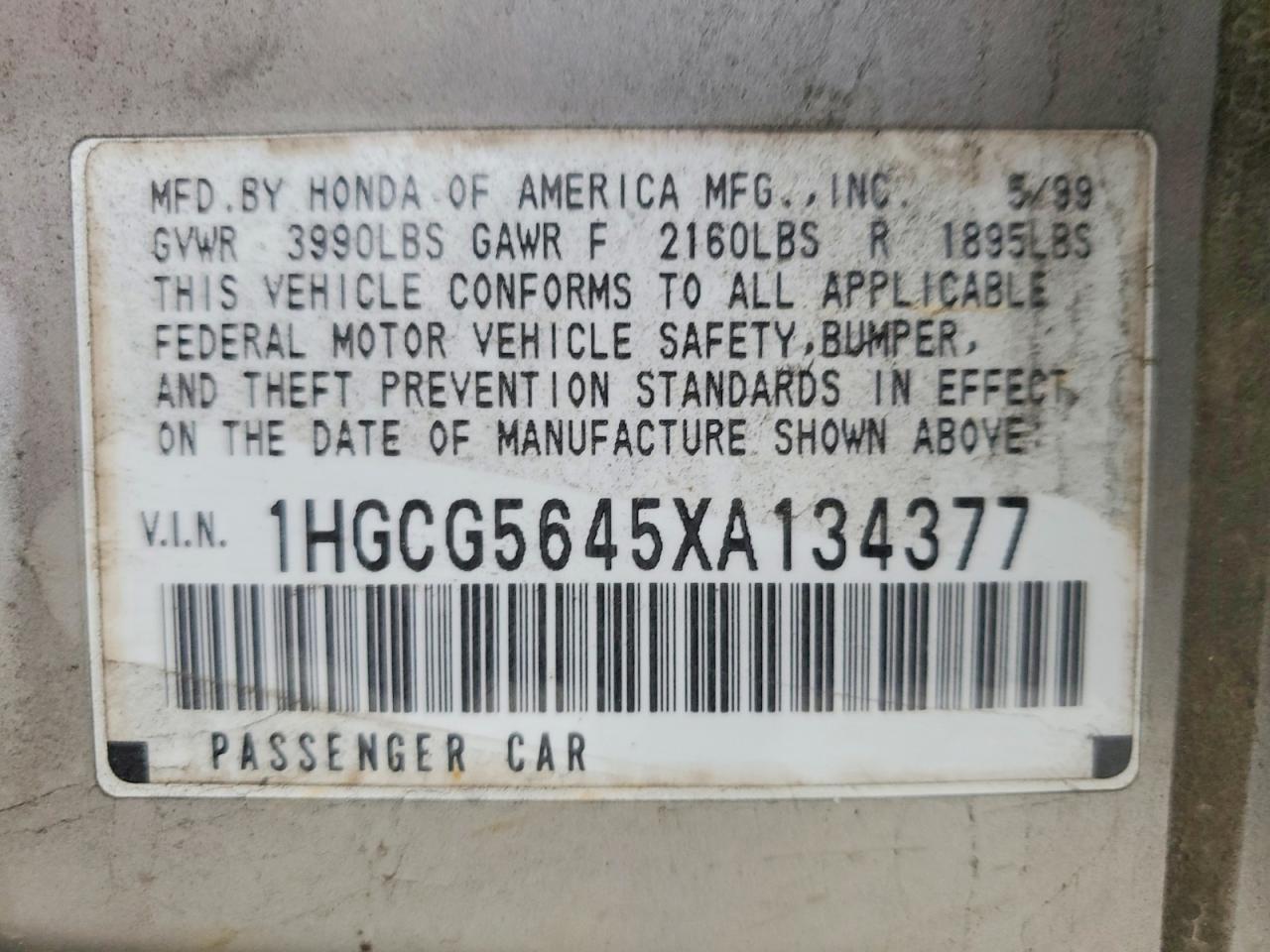 1999 HONDA ACCORD LX photo 12