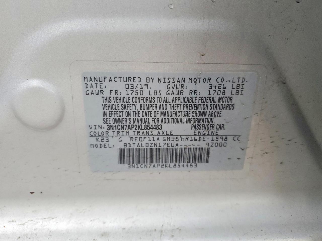 2019 NISSAN VERSA SV photo 37