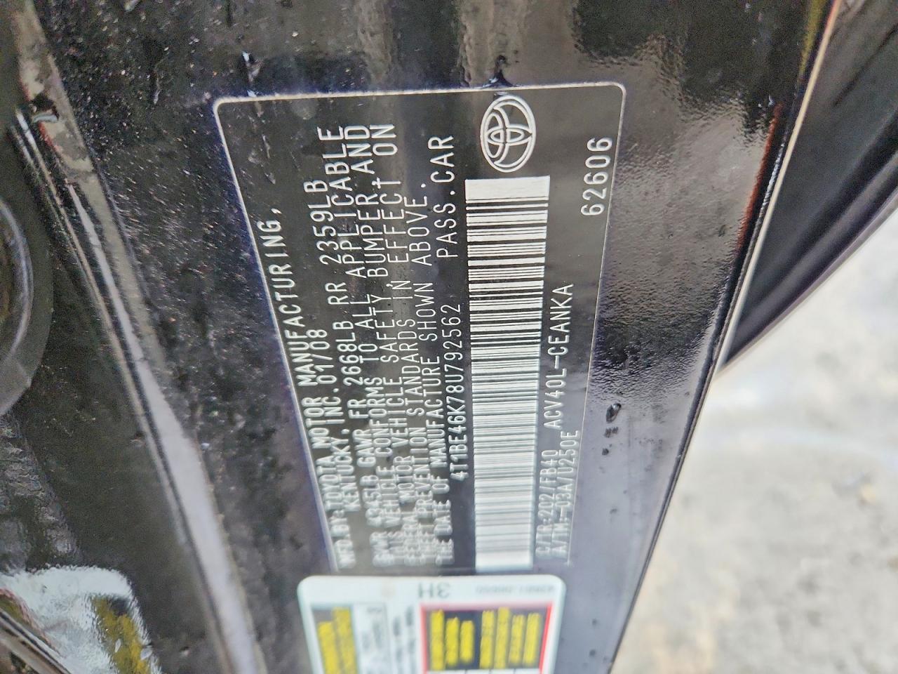 2008 TOYOTA CAMRY LE photo 12