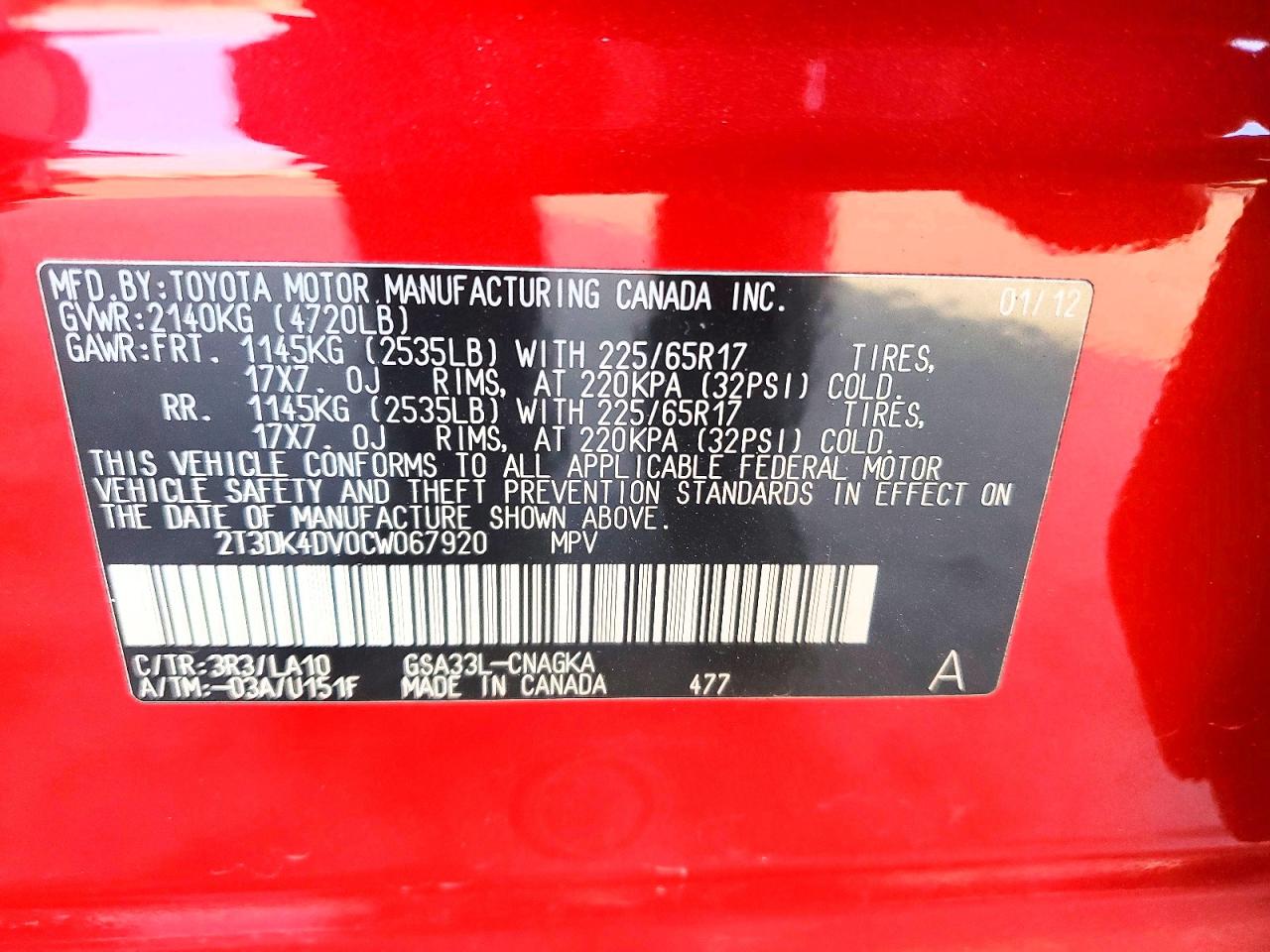 2012 TOYOTA RAV4 LIMITED photo 13