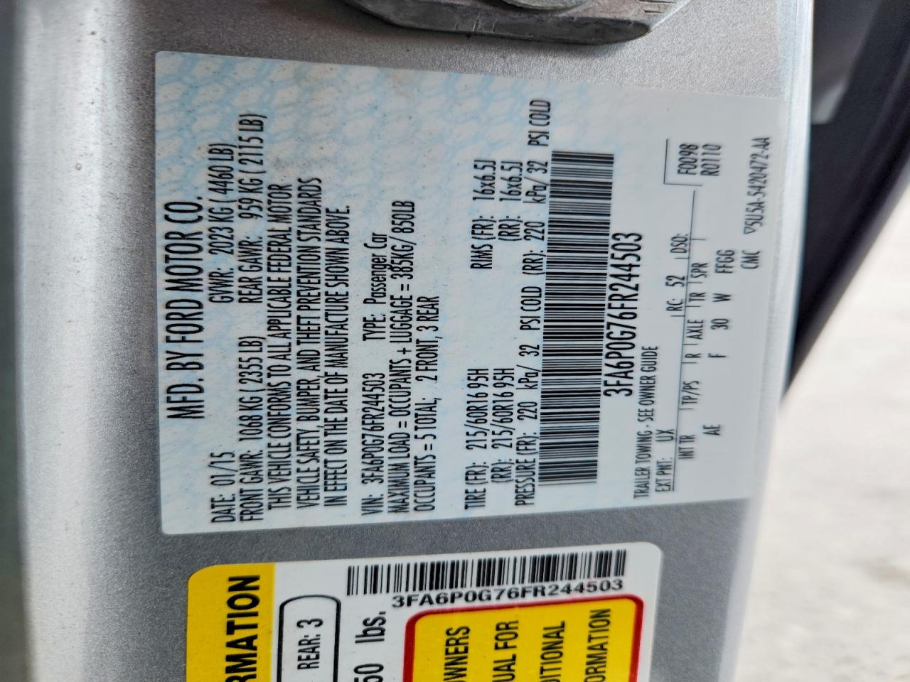 2015 FORD FUSION S photo 12