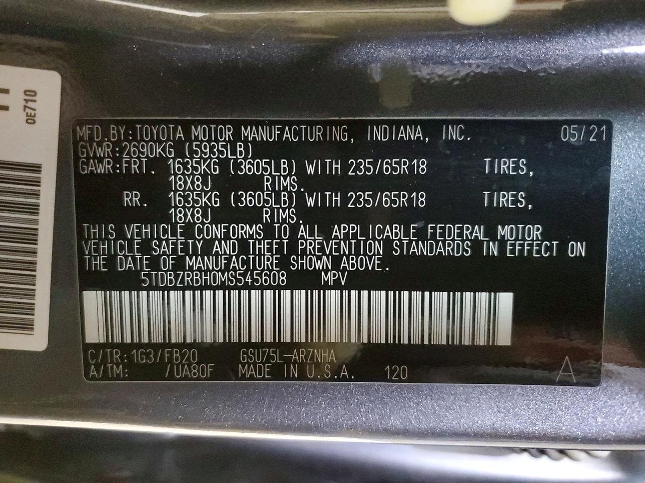 2021 TOYOTA HIGHLANDER LE photo 13