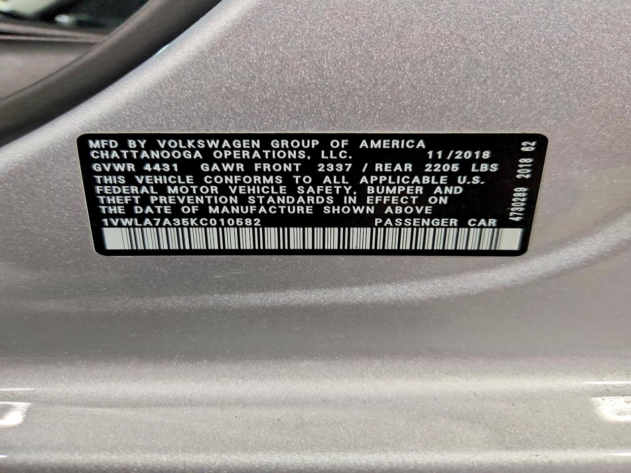 2019 VOLKSWAGEN PASSAT WOLFSBURG photo 13