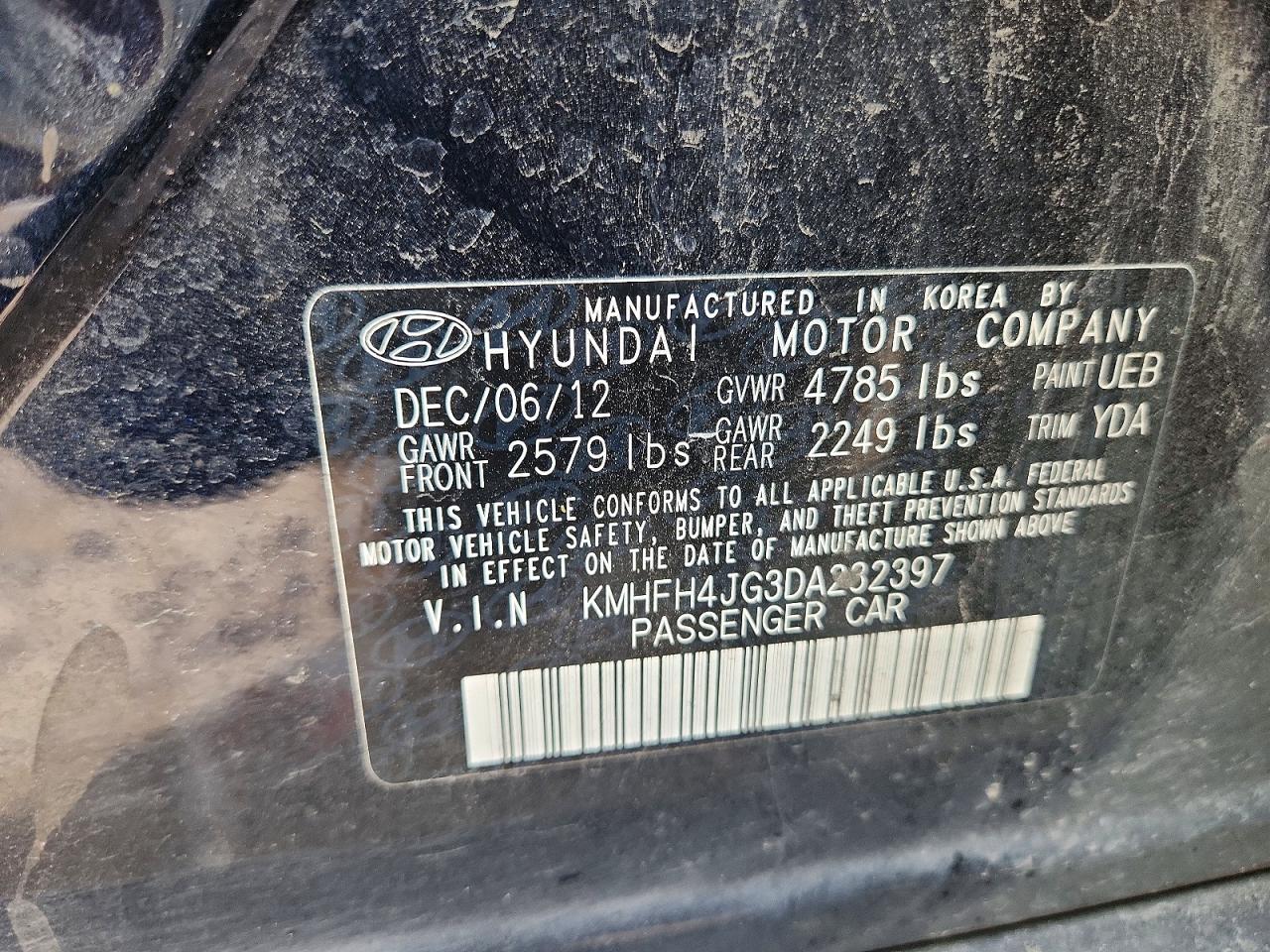 2013 HYUNDAI AZERA BASE photo 23