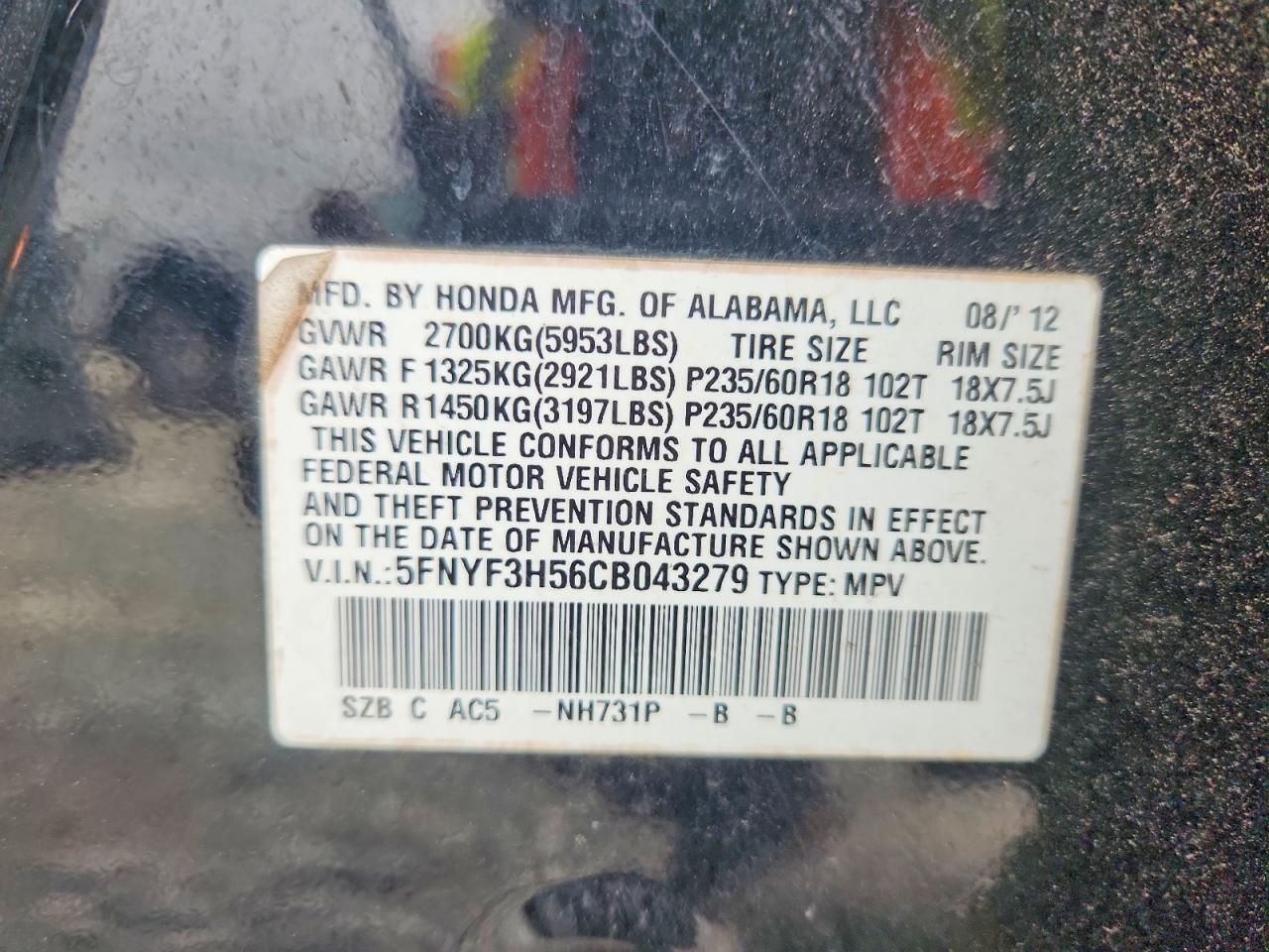 2012 HONDA PILOT EXL photo 25