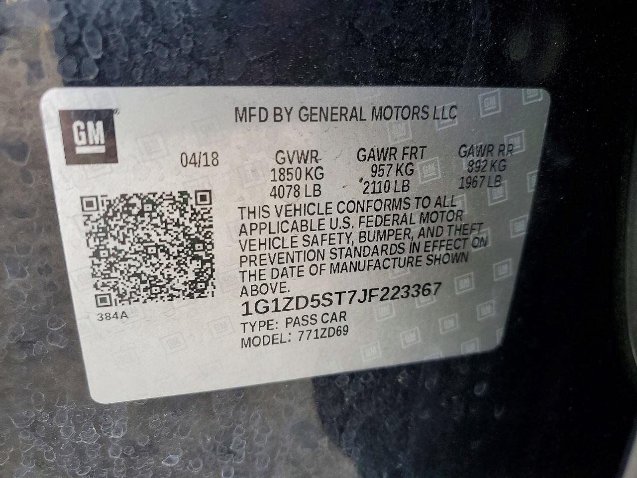 2018 CHEVROLET MALIBU LT photo 12