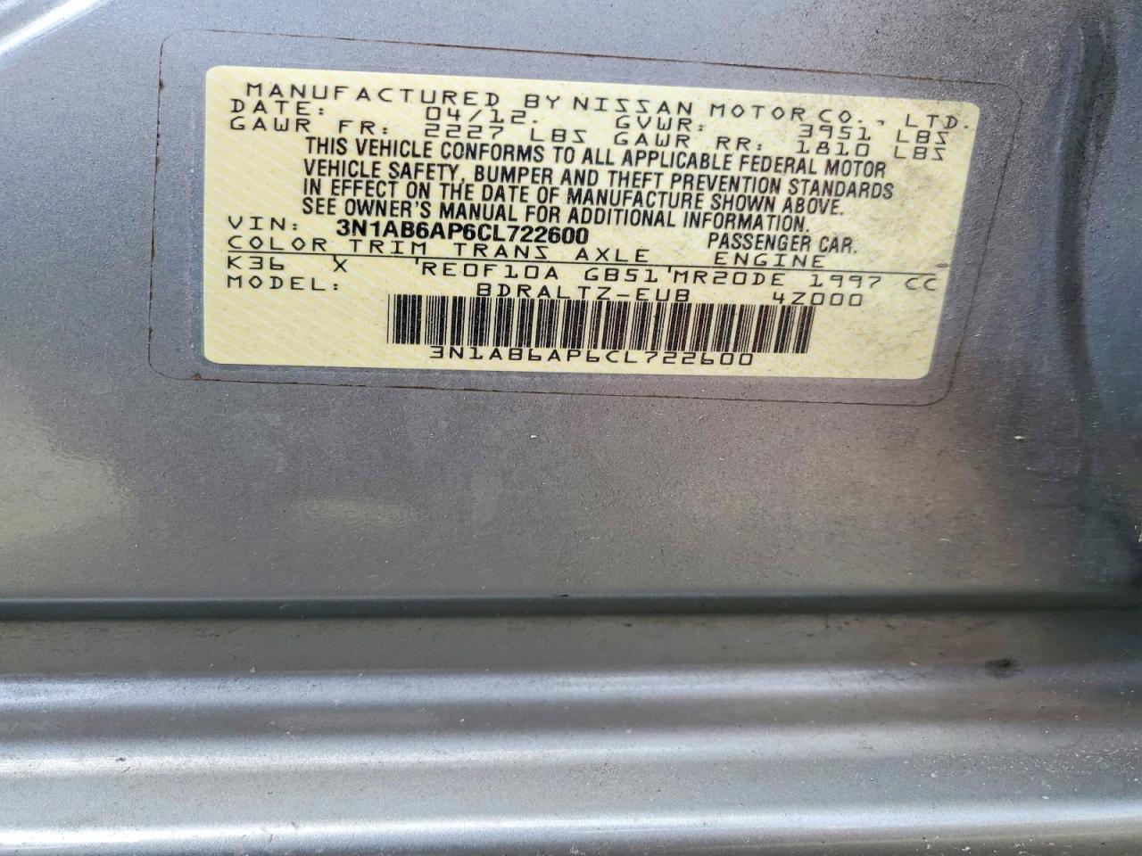 2012 NISSAN SENTRA 2.0 photo 12