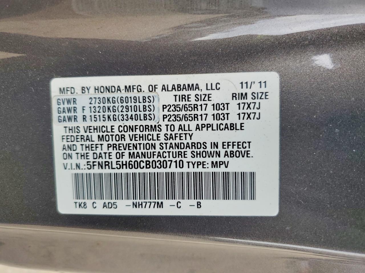 2012 HONDA ODYSSEY EXL photo 13