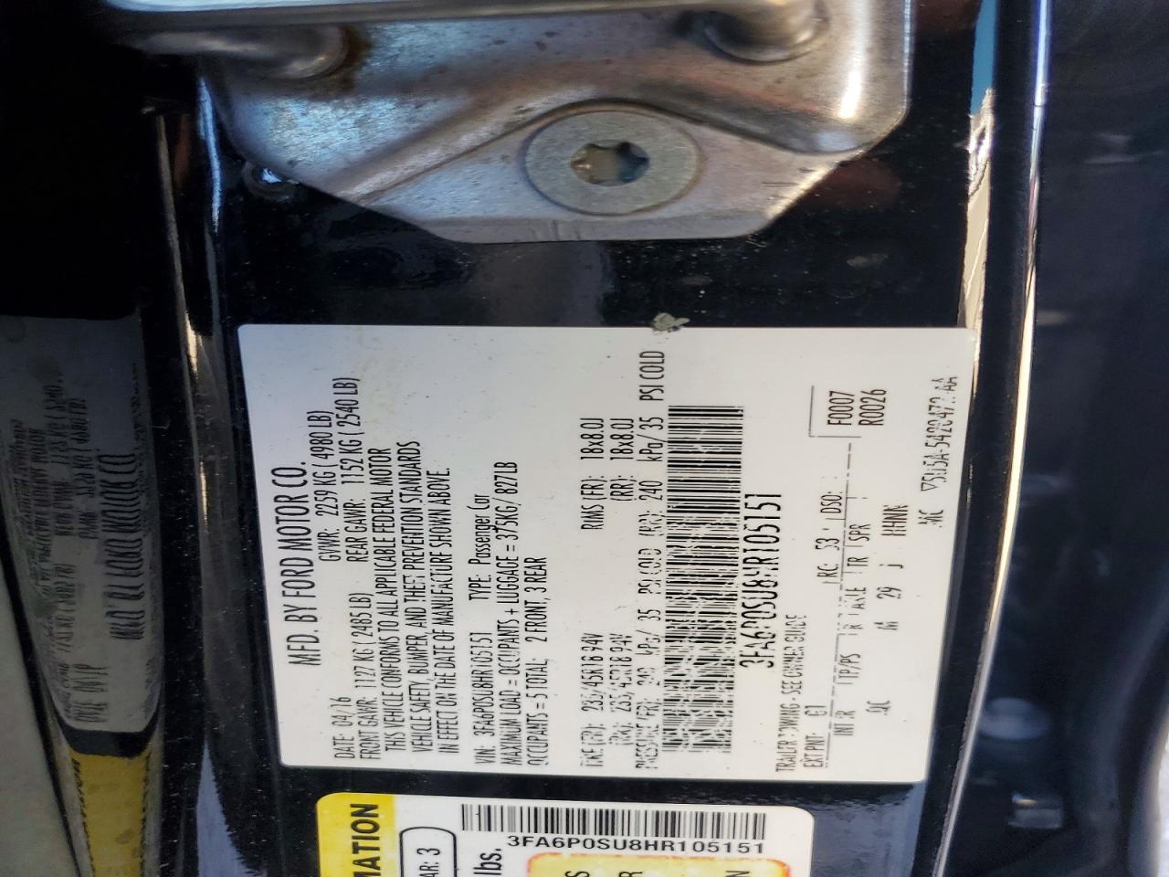2017 FORD FUSION TITANIUM PHEV photo 34