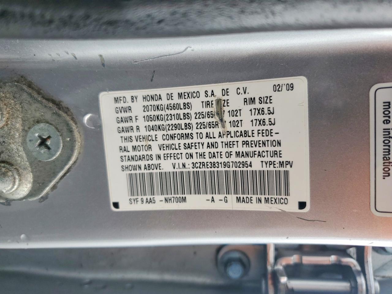2009 HONDA CR-V LX photo 23