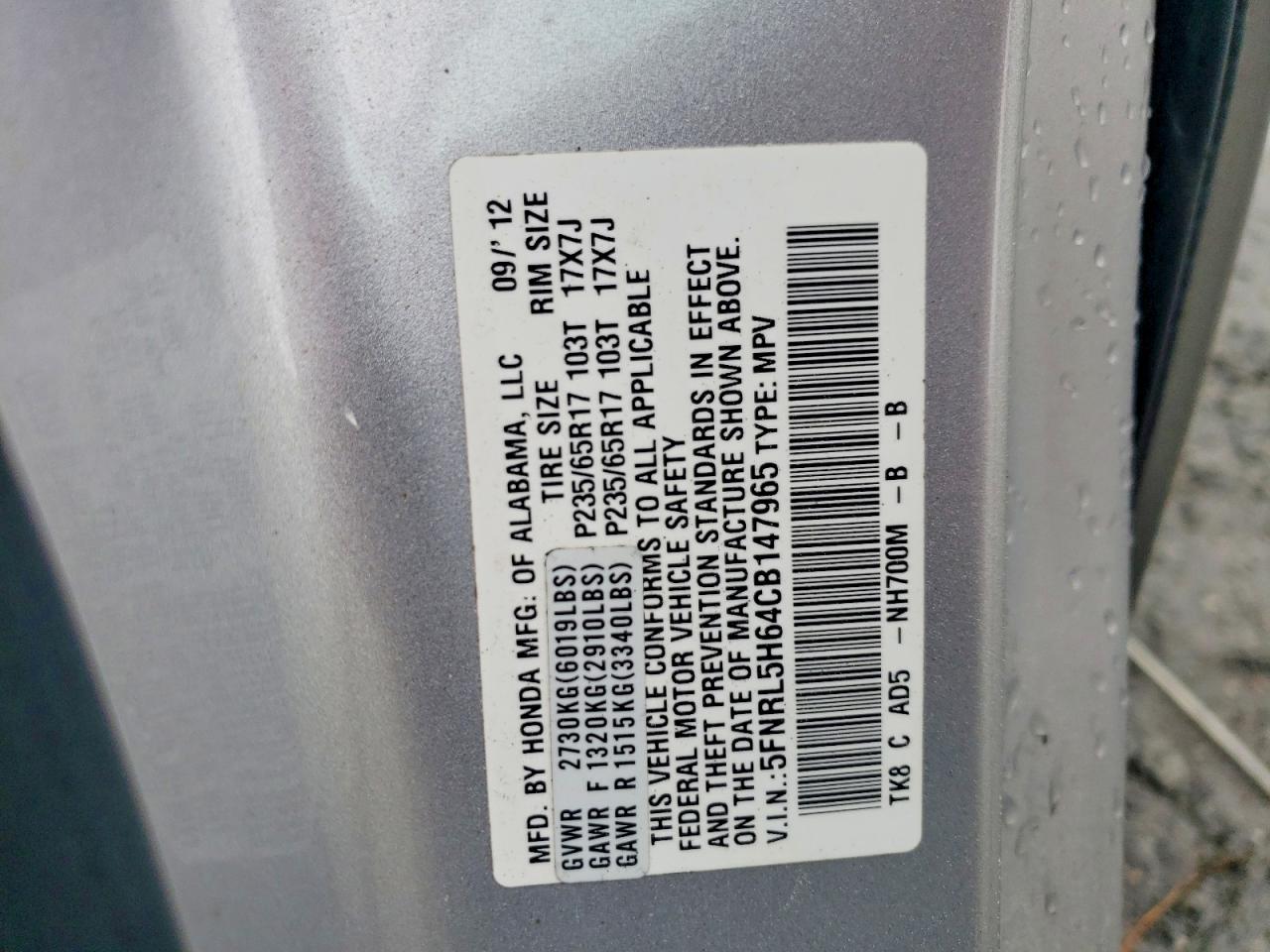 2012 HONDA ODYSSEY EXL photo 40